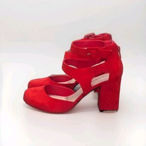 torrid Size 6.5 W Red Faux Suede Mary Jane Strappy Heels